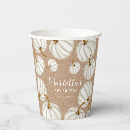 Witte herfst baby shower papieren bekers (Achterkant)