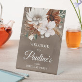 Witte Herfst Bloemen 40e Verjaardag Reclamebord Met Voetstuk (Insitu)