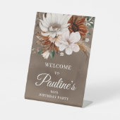 Witte Herfst Bloemen 80ste Verjaardag Reclamebord Met Voetstuk (Voorkant)