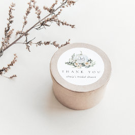 Witte Herfst Pompoen Groene Bedankbrief Favor Ronde Sticker