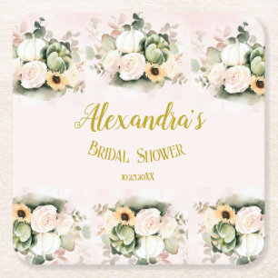 Witte herfst pompoenen florale Vrijgezellenfeest Kartonnen Onderzetters