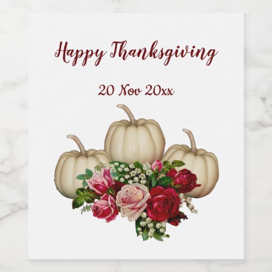 Witte Herfst Pumpkins Rustic Roos Thanksgiving Wijn Etiket (Enkel label)