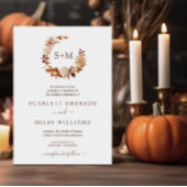 Witte Herfst Terracotta Initialen Krans Bruiloft Kaart