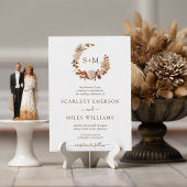 Witte Herfst Terracotta Monogram Wreath Wedding Kaart