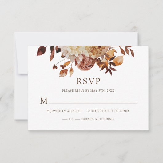 Witte Herfst Waterverf Koper Floral Wedding RSVP (Voorkant)
