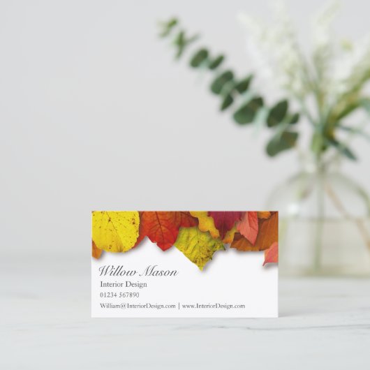 Witte herfstbladeren - Visitekaartje (Staand voorkant)