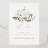 Witte herfstpompoen groen bruiloft feest folie uitnodiging (Voorkant)