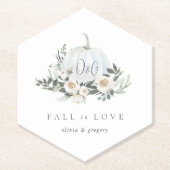 Witte herfstpompoengroen "In de Liefde Vallen" Kartonnen Onderzetters (Voorkant)