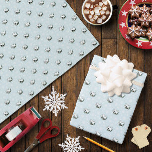 Witte Hermelijn Blauwe Kerstsneeuwvlokken Cadeaupapier