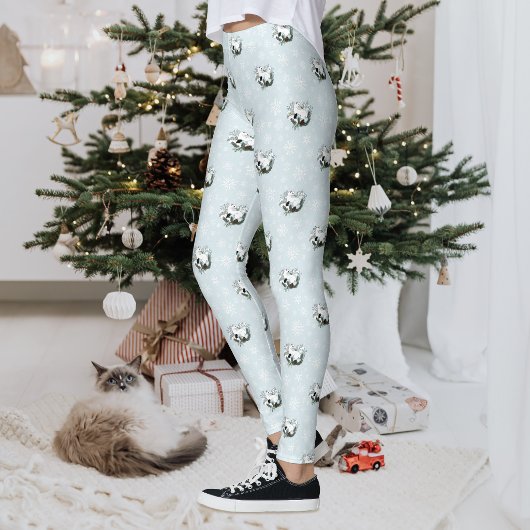 Witte Hermelijn Blauwe Kerstsneeuwvlokken Leggings