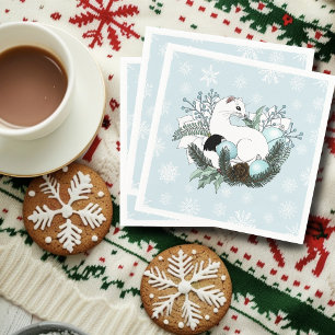 Witte Hermelijn Blauwe Kerstsneeuwvlokken Servet