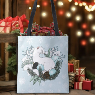 Witte Hermelijn Blauwe Kerstsneeuwvlokken  Tote Bag
