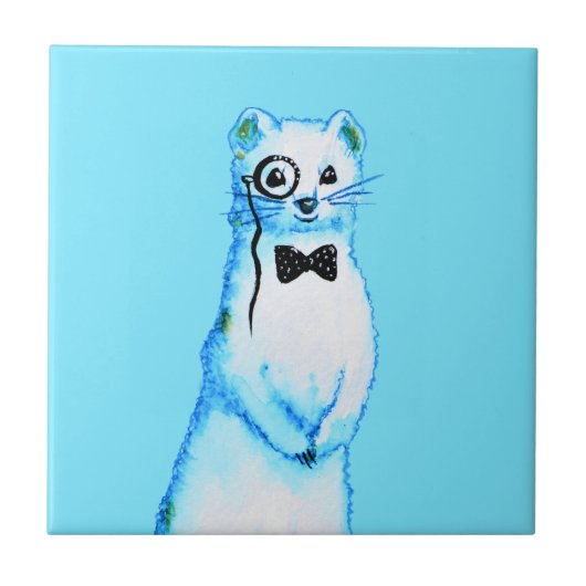 Witte Hermelijn Egel Cute Fretminnaar Kunst Tegeltje (Voorkant)