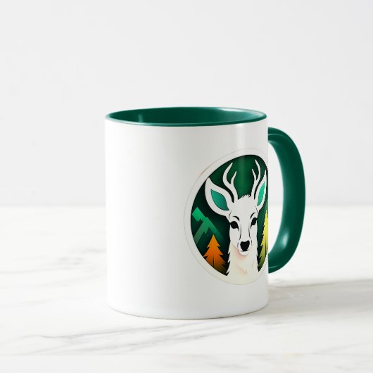 Witte hert op een bosbodem. mok (Voorkant rechts)