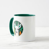 Witte hert op een bosbodem. mok (Voorkant links)