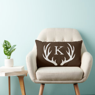 Witte Herten Antlers Monogram Rustiek Bruin Kussen