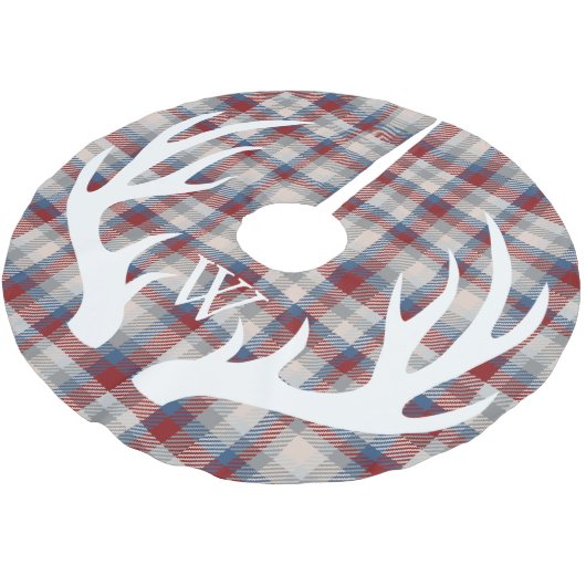 Witte Herten Antlers Winter Berry Plaid Monogram Kerstboom Rok (Gekanteld)