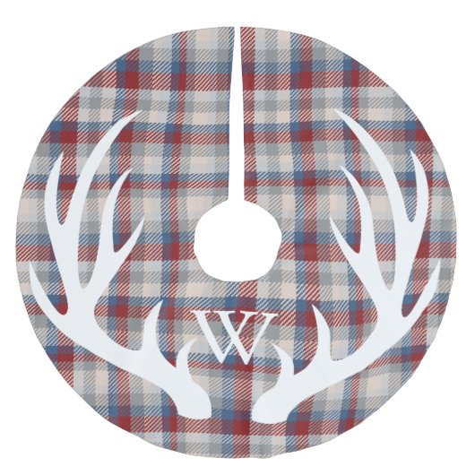 Witte Herten Antlers Winter Berry Plaid Monogram Kerstboom Rok (Voorkant)