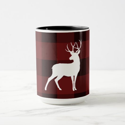 Witte herten buffel geruit landelijk country kerst mok (Midden)