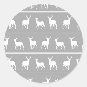 Witte Herten en Stag patroon op Grijs Ronde Sticker