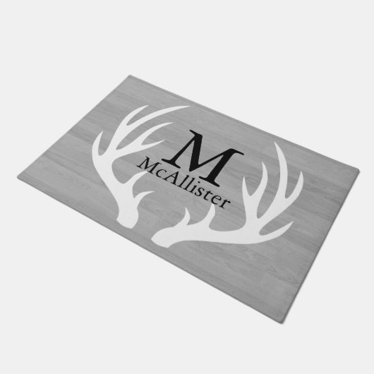 Witte herten gewei grijs hout gepersonaliseerd deurmat (Schuin)