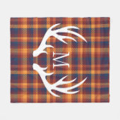 Witte herten gewei herfst geruite monogram fleece deken (Voorkant (Horizontaal))