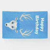 Witte Herten Hoofd Grote Antlers Blauwe Rozen Verj Spandoek (Horizontaal)