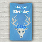Witte Herten Hoofd Grote Antlers Blauwe Rozen Verj Spandoek