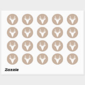 Witte herten kop silhouet op beige ronde sticker (Vel)