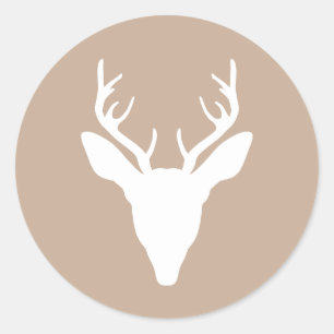 Witte herten kop silhouet op beige ronde sticker