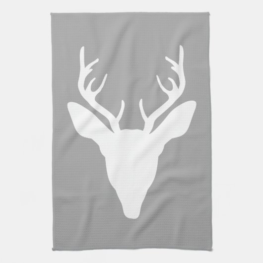 Witte herten kop silhouet op grijs theedoek (Verticaal)