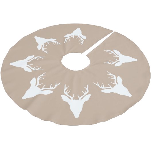 Witte herten koppen silhouetten op beige kerstboom rok (Gekanteld)