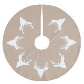 Witte herten koppen silhouetten op beige kerstboom rok (Voorkant)