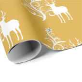 Witte herten met gestileerde boom in goud en wit cadeaupapier (Rol Hoek)