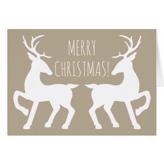 Witte Herten Op Beige Personaliseerbare Kerstmis (Voorkant Horizontaal)