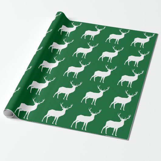 Witte herten op groen inpakpapier (Uitgerold)