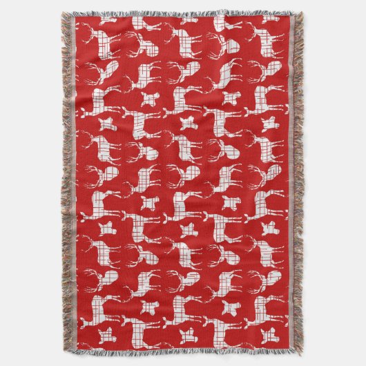 Witte Herten op Rode Gooi Deken (Voorkant Verticaal)