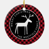 Witte herten rode buffel geruite Kerstmis naam Keramisch Ornament (Achterkant)