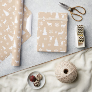 Witte herten sneeuwvlokken pastel patroon cadeaupapier