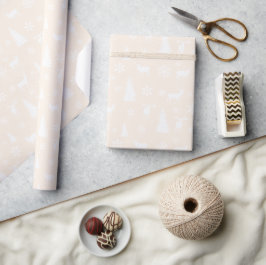 Witte herten sneeuwvlokken roze patroon cadeaupapier