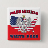 Witte Herten Texas Pools Amerikaans Vierkante Button 5,1 Cm (Voorkant)