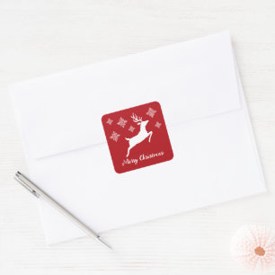 Witte herten vorm op rood met sneeuwvlokken & teks vierkante sticker