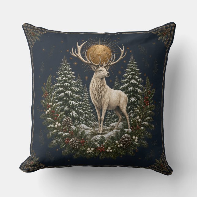 Witte herten winter kussen met maanlicht Joelfeest (Voorkant)