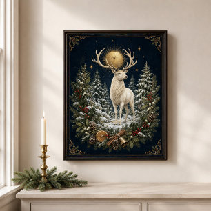 Witte herten Yule Winterzonnewende Muur Kunst Poster