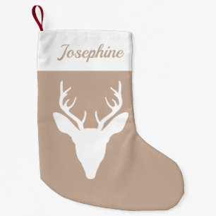 Witte hertenkop silhouet op beige & aangepaste naa kleine kerstsok