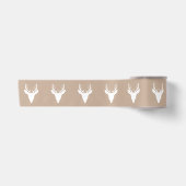 Witte hertenkop silhouet op beige satijnen lint (Voorkant)
