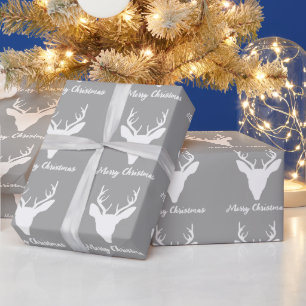 Witte hertenkop silhouet op grijs en aangepaste te cadeaupapier