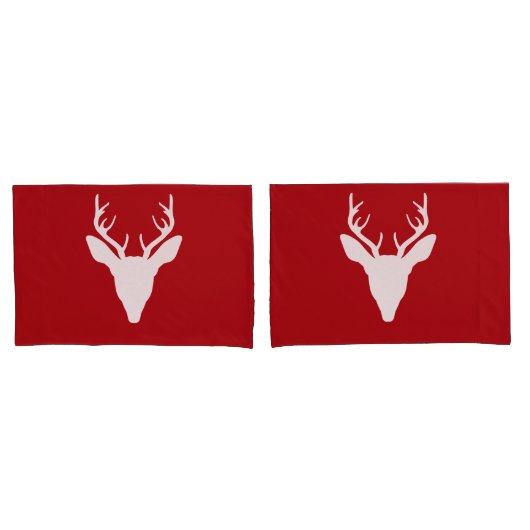 Witte hertenkop silhouet op rood kussensloop (Voorkant-Set)