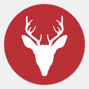 Witte hertenkop silhouet op rood ronde sticker