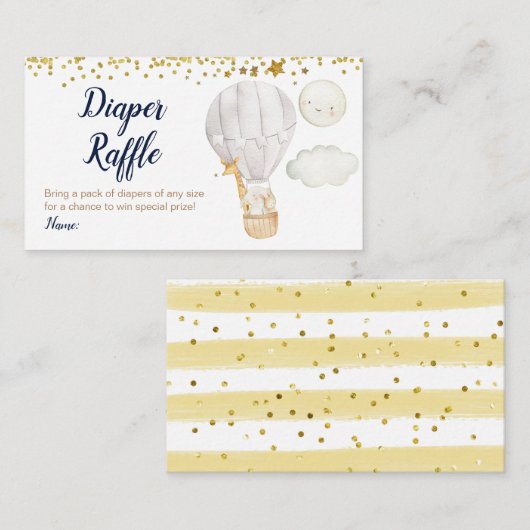 Witte Hete Luchtballon Dieren Luier Raffle Goud Informatiekaartje (Voorkant / Achterkant)